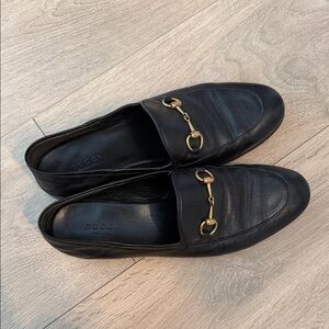 Gucci Black Leather Slip-On Loafers with Gold Detail